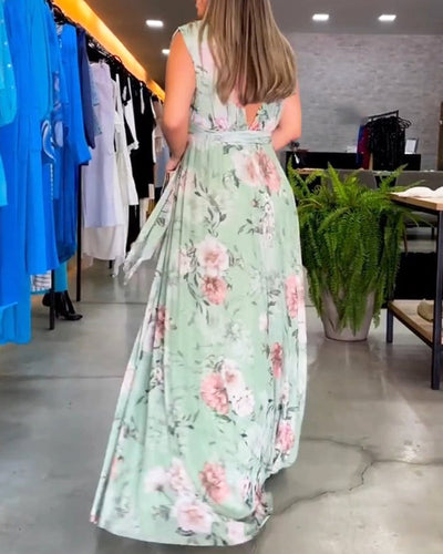 Venesa™ - Elegantes ärmelloses V-Ausschnitt Blumenmuster-Kleid