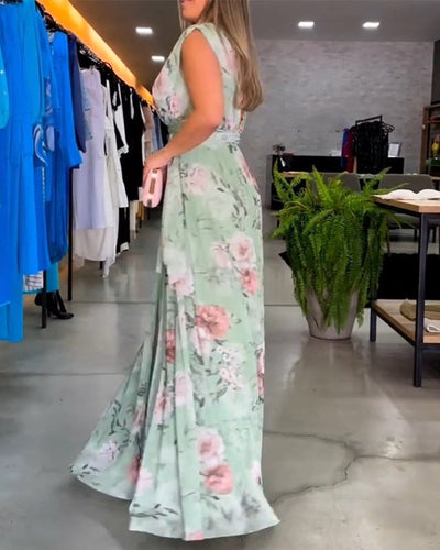 Venesa™ - Elegantes ärmelloses V-Ausschnitt Blumenmuster-Kleid