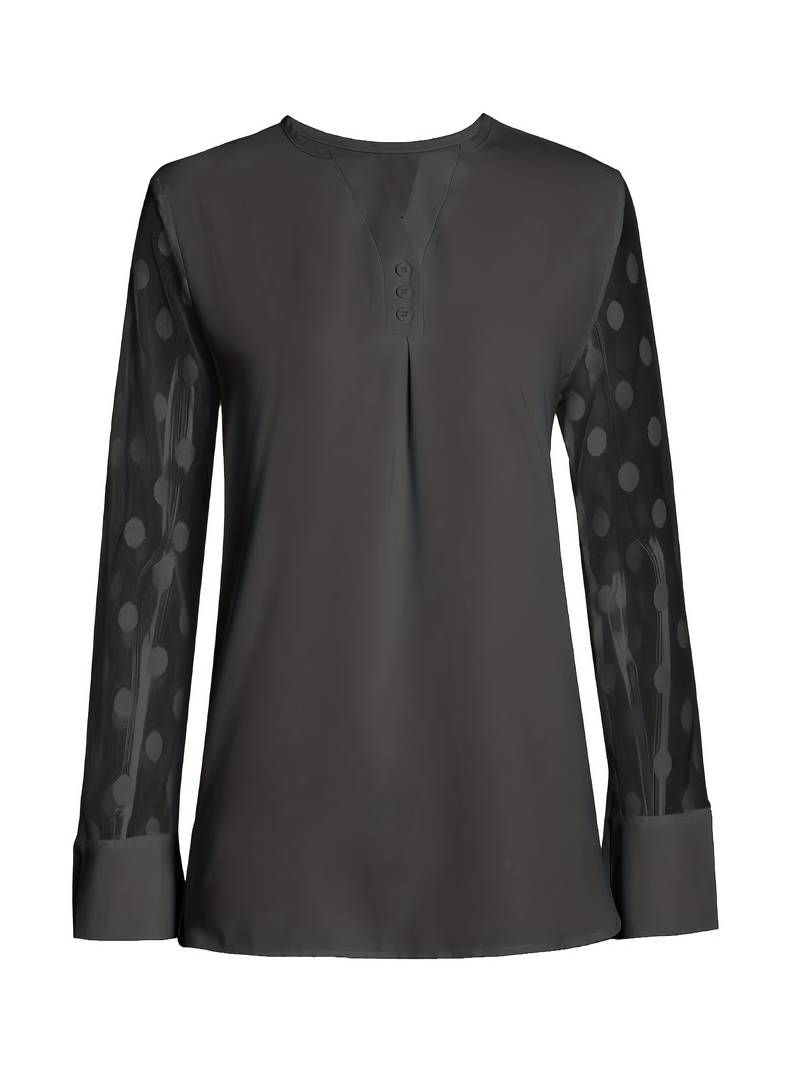 Amalia - Strickbluse Damen V-Ausschnitt Knopfleiste