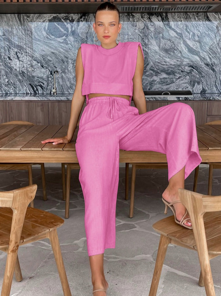 Damen Leinen-Set – Lockerer Schnitt – 2-teiliges Sommer-Outfit