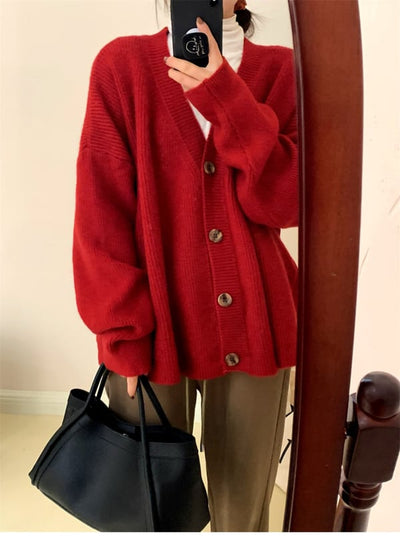 Lässige Strickjacke mit V-Ausschnitt