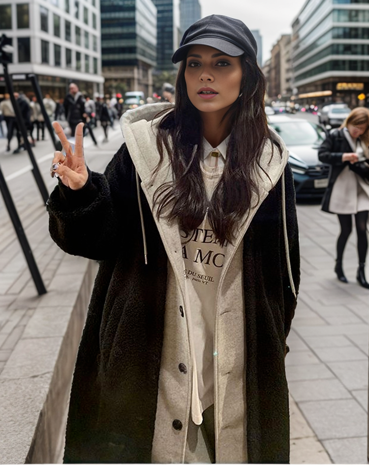 Marisol - Stilvolle Kapuzenjacke mit Zweifarbdesign & Knopfverschluss