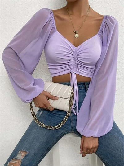 Annika – Bluse mit langen Puffärmeln und Kordelzug