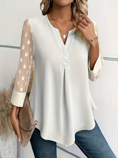 Amalia - Strickbluse Damen V-Ausschnitt Knopfleiste