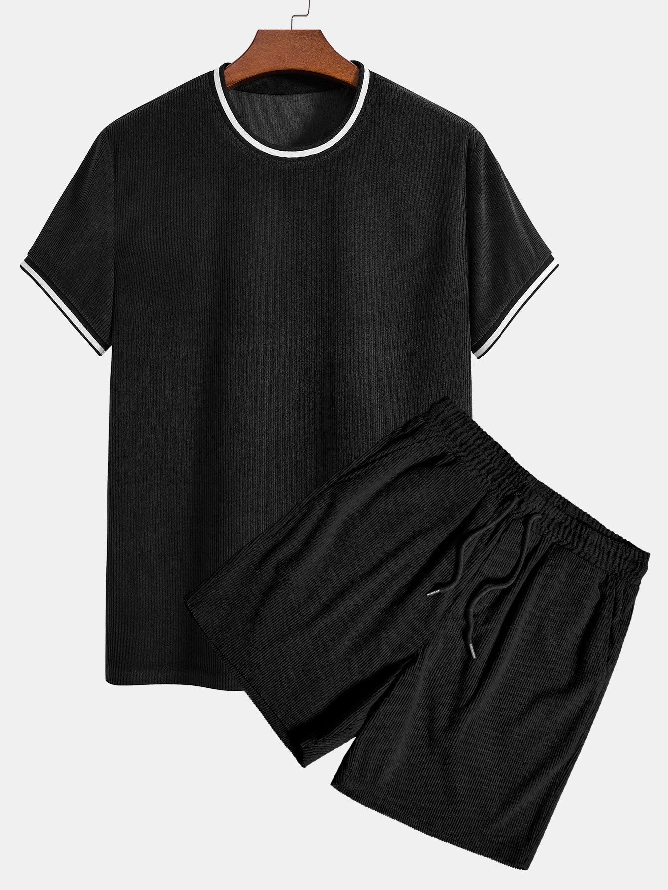 Kurzärmeliges Stretch-Cord-Ringer-T-Shirt & Camp; Cord-Shorts