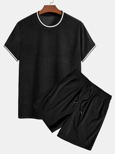 Kurzärmeliges Stretch-Cord-Ringer-T-Shirt & Camp; Cord-Shorts