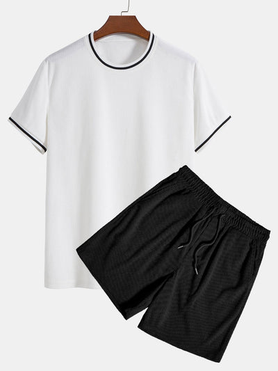 Kurzärmeliges Stretch-Cord-Ringer-T-Shirt & Camp; Cord-Shorts