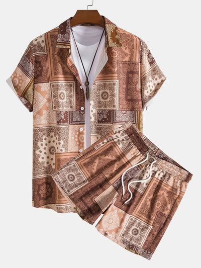 Shirt und Shorts mit Paisley-Patchwork-Druck