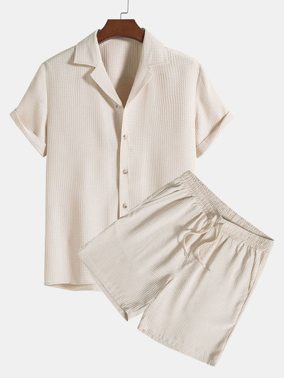 Shirt und Shorts mit Waffelkragen Revere-Kragen