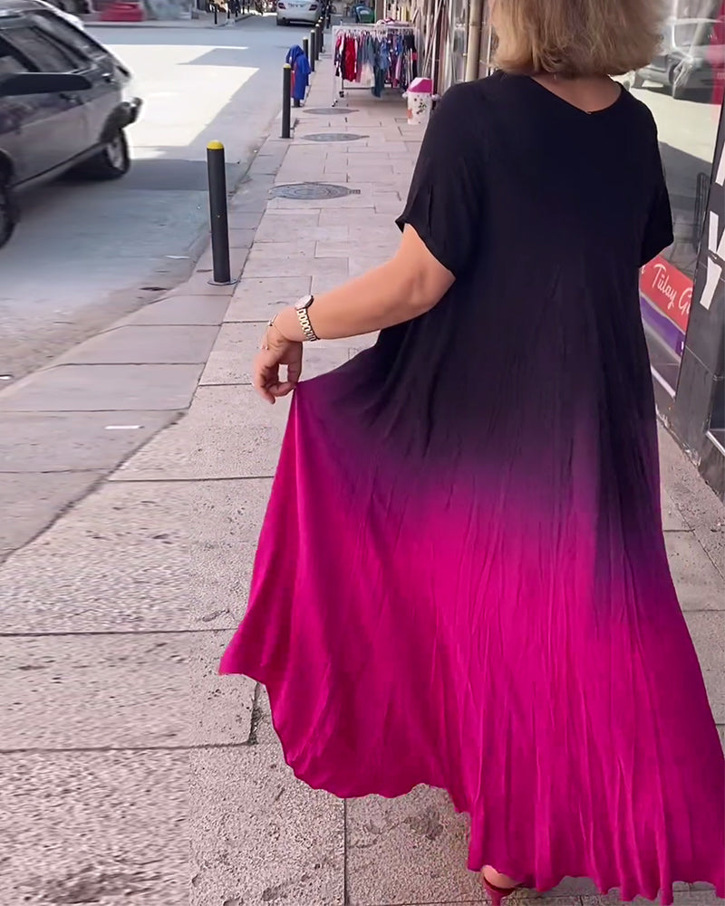 Birgit - Lässiges Ombre-Maxikleid mit V-Ausschnitt