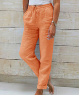 Leinenhose mit elastischem Bund und Kordelzug für Damen - Helga in Orange