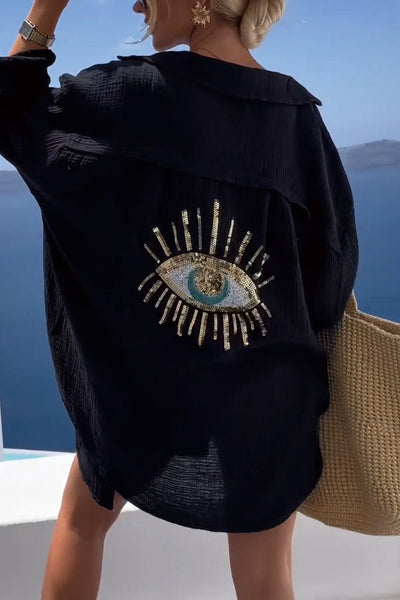 GÖNÜL - OVERSIZE-HEMD MIT PAILLETTEN-AUGENSTICKEREI