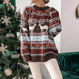 Carolin | Damen-Weihnachtspullover mit Rentiermuster in Braun