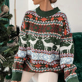 Carolin | Damen-Weihnachtspullover mit Rentiermuster in Grün