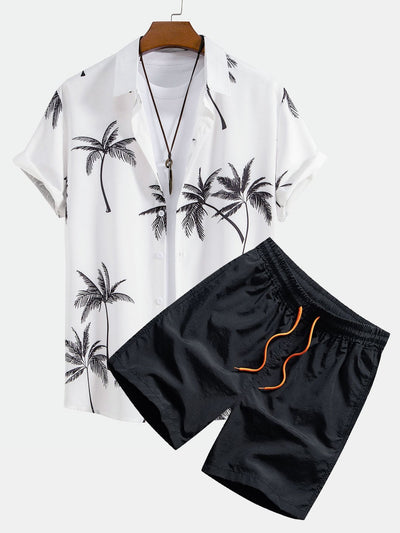Shirt mit Knopfverschluss und Badeshorts mit Palmenmuster