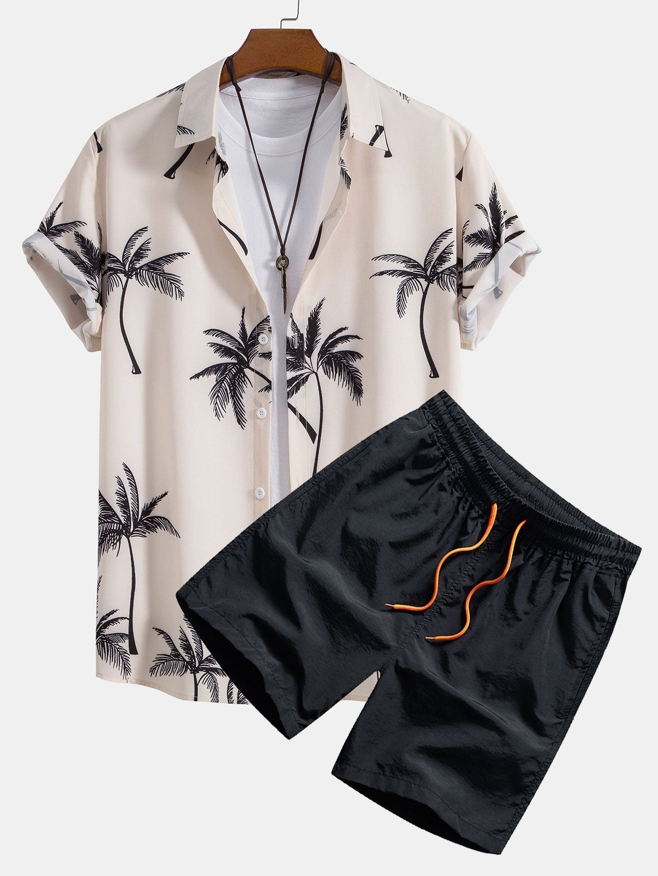 Shirt mit Knopfverschluss und Badeshorts mit Palmenmuster