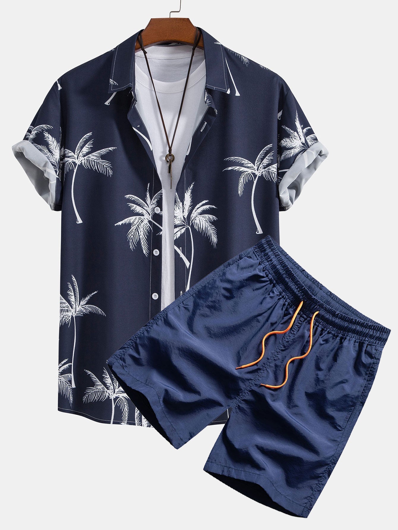 Shirt mit Knopfverschluss und Badeshorts mit Palmenmuster