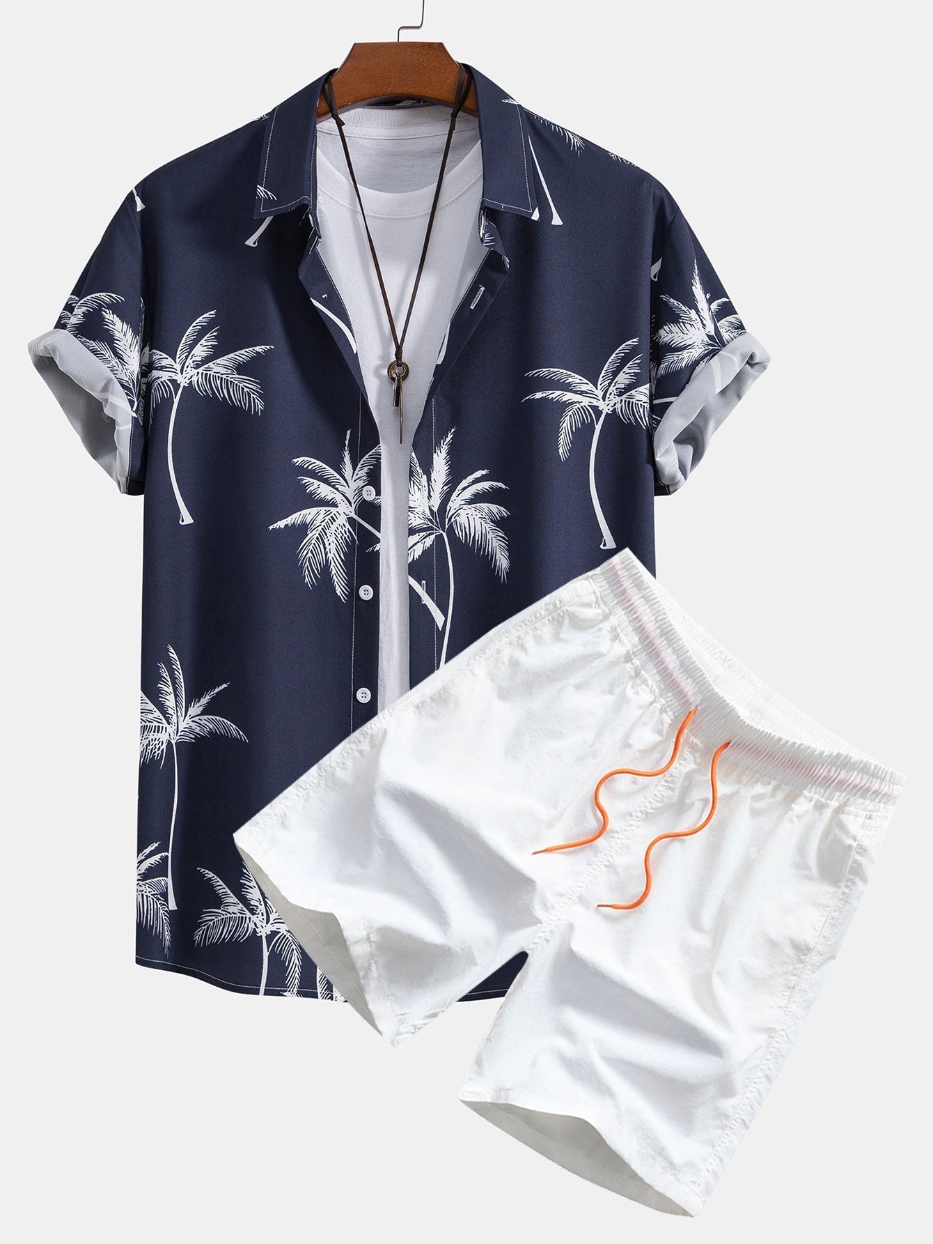 Shirt mit Knopfverschluss und Badeshorts mit Palmenmuster