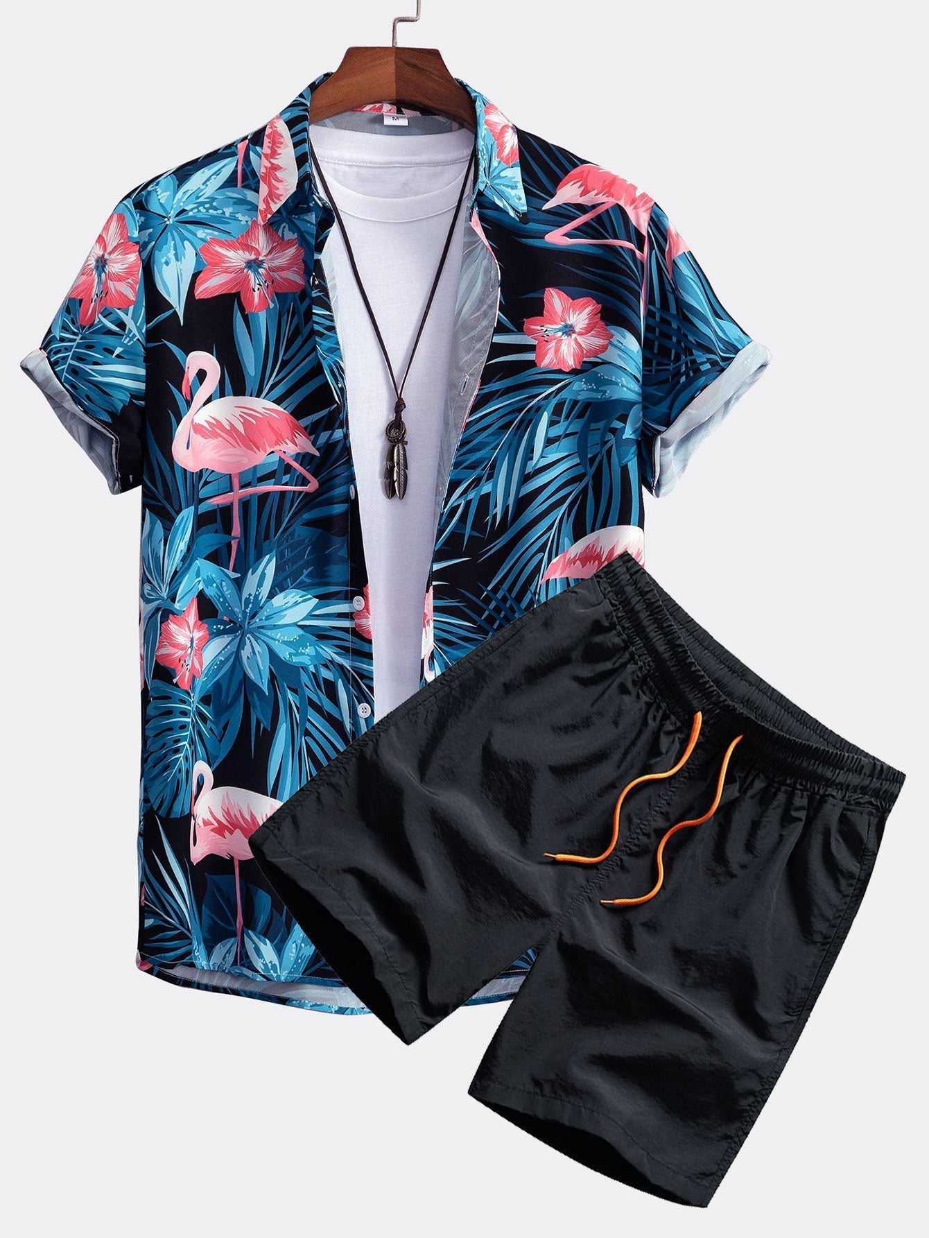 Shirt mit Flamingo-Knopfleiste und Badeanzug mit tropischem Muster
