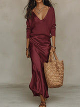 Nelena - Elegantes Midikleid Mit Pullover in Rot