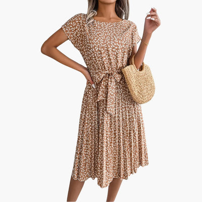 Sommerkleid Damen - Blumenkleid mit Gürtel und Kurzarm