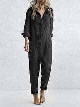 Majia | Damen Lässiger Jumpsuit | Langarm in Schwarz