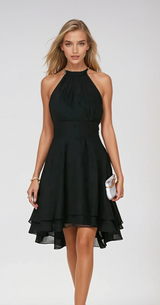 Damen Halter Mini Hochzeitsgast Kleid in Schwarz