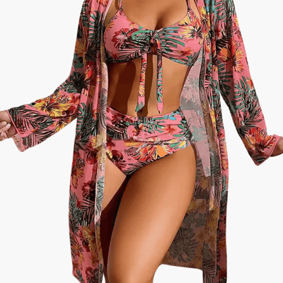 Bikini-Set mit Blumenmuster für Damen – inkl. Cover-Up