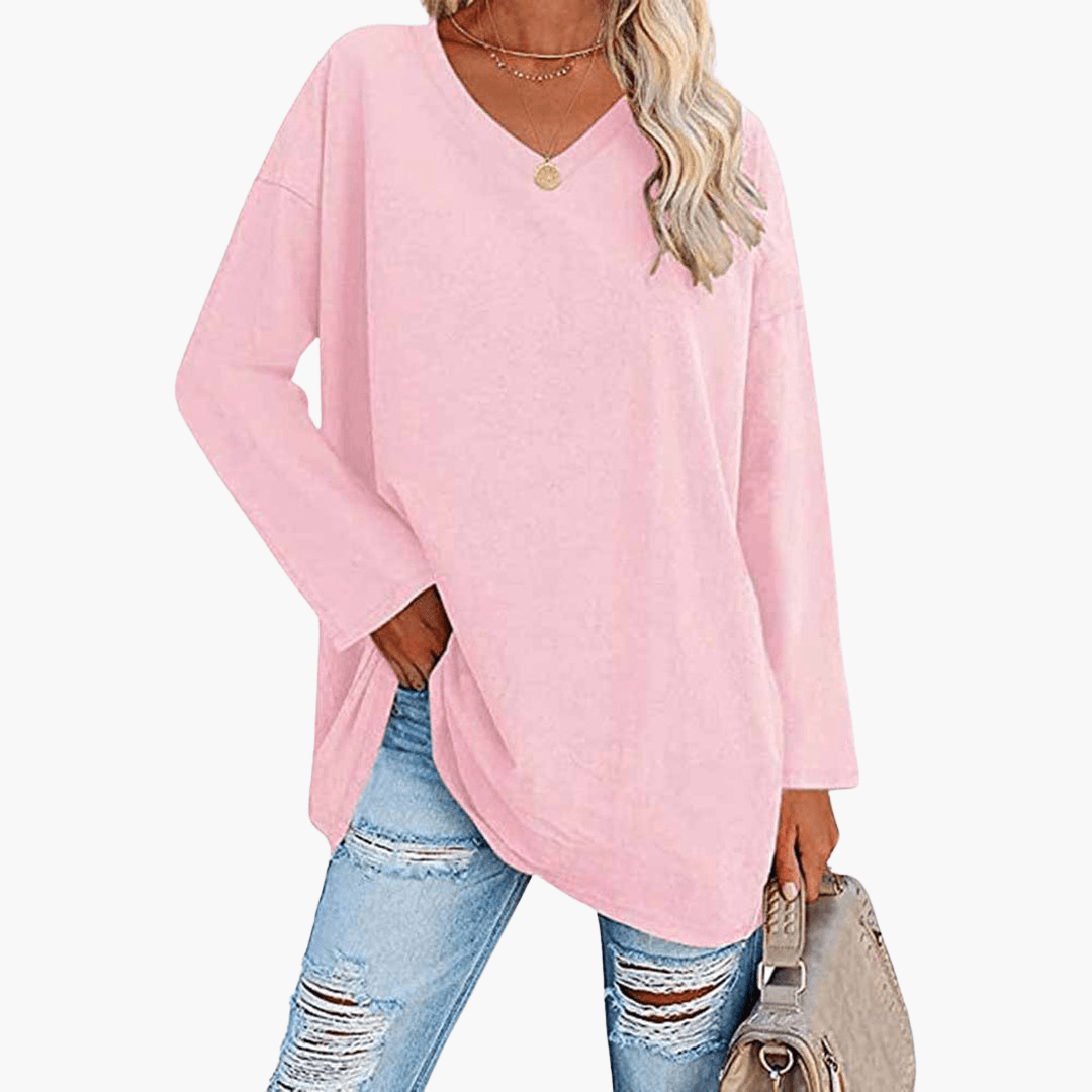 Damen oversized V-Ausschnitt Langarmshirt – Bequem & lässig