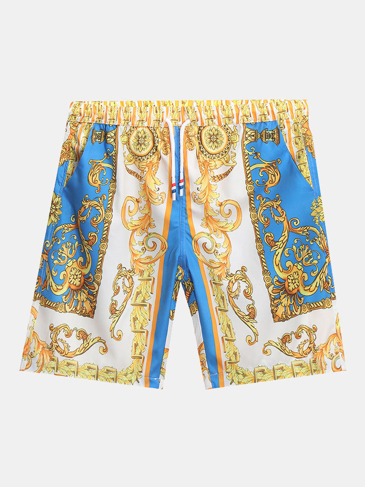 Geknöpftes Hemd und Shorts mit Barockdruck