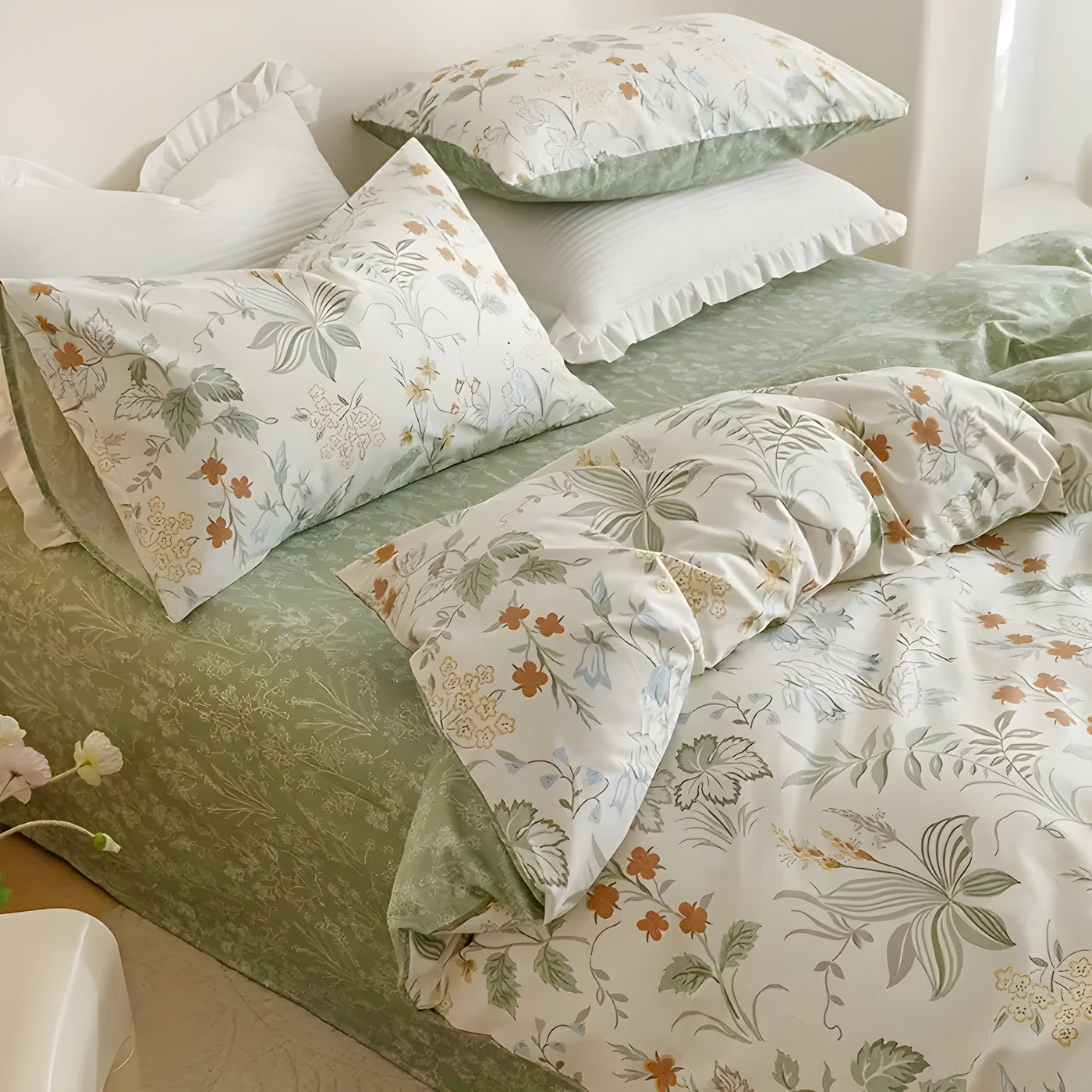 SpringBreeze Bettdecken-Set - 3-teiliger Floral-Bettdeckenbezug