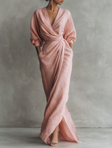 Konika – Minimalistisches Maxikleid Mit V-Ausschnitt in Rosa