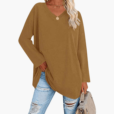 Damen oversized V-Ausschnitt Langarmshirt – Bequem & lässig