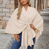 Veronika | Damen Oberteil im Cape-Stil mit Frontknoten in Creme