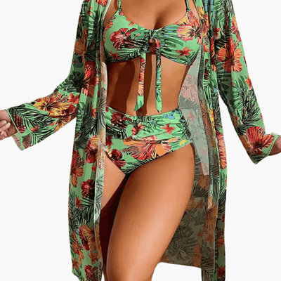 Bikini-Set mit Blumenmuster für Damen – inkl. Cover-Up