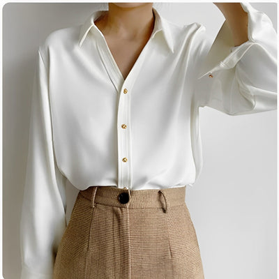 Barbara - Elegante Satinbluse mit langen Ärmeln