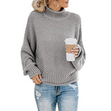Damen nan Oversize Strickpullover mit Rollkragen, grobem Strukturstrick und Ballonärmeln Drune in Grau