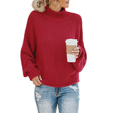 Damen nan Oversize Strickpullover mit Rollkragen, grobem Strukturstrick und Ballonärmeln Drune in Weinrot