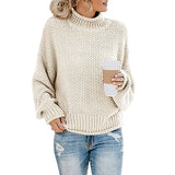 Damen nan Oversize Strickpullover mit Rollkragen, grobem Strukturstrick und Ballonärmeln Drune in Apricot