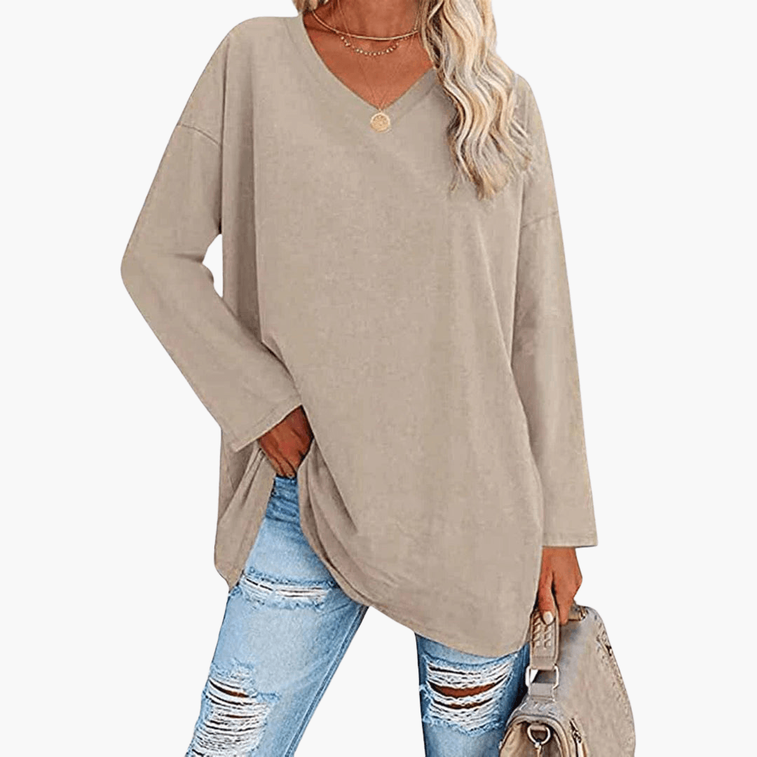 Damen oversized V-Ausschnitt Langarmshirt – Bequem & lässig