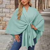 Veronika | Damen Oberteil im Cape-Stil mit Frontknoten in Türkis