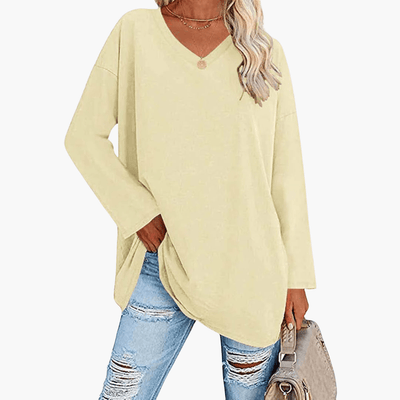 Damen oversized V-Ausschnitt Langarmshirt – Bequem & lässig