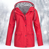 Carolin | Damen Jacke mit Kapuze, Reißverschluss und Fronttaschen in Rot