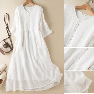 Kandrea Stylisches Damenkleid aus Baumwolle und Leinen