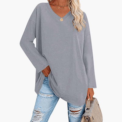 Damen oversized V-Ausschnitt Langarmshirt – Bequem & lässig