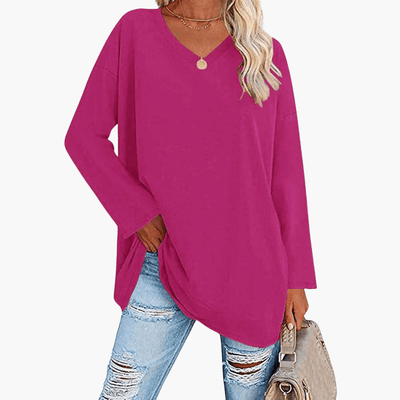 Damen oversized V-Ausschnitt Langarmshirt – Bequem & lässig