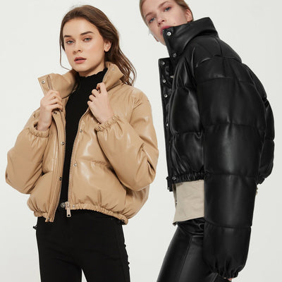 Annie - Dick gesteppte Lederjacke im Parka-Stil