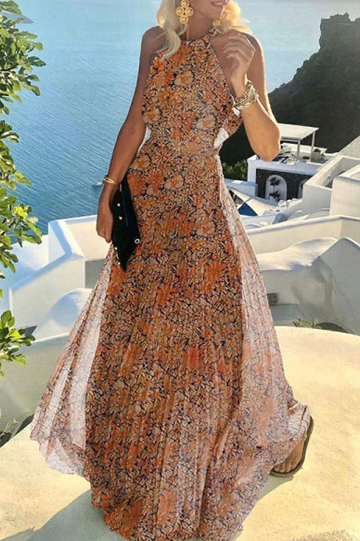 Moblit – Boho Plisseekleid mit Print Patchwork & Neckholder