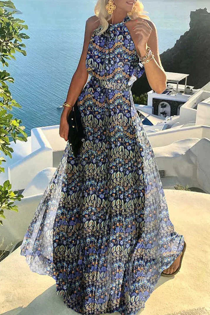 Moblit – Boho Plisseekleid mit Print Patchwork & Neckholder