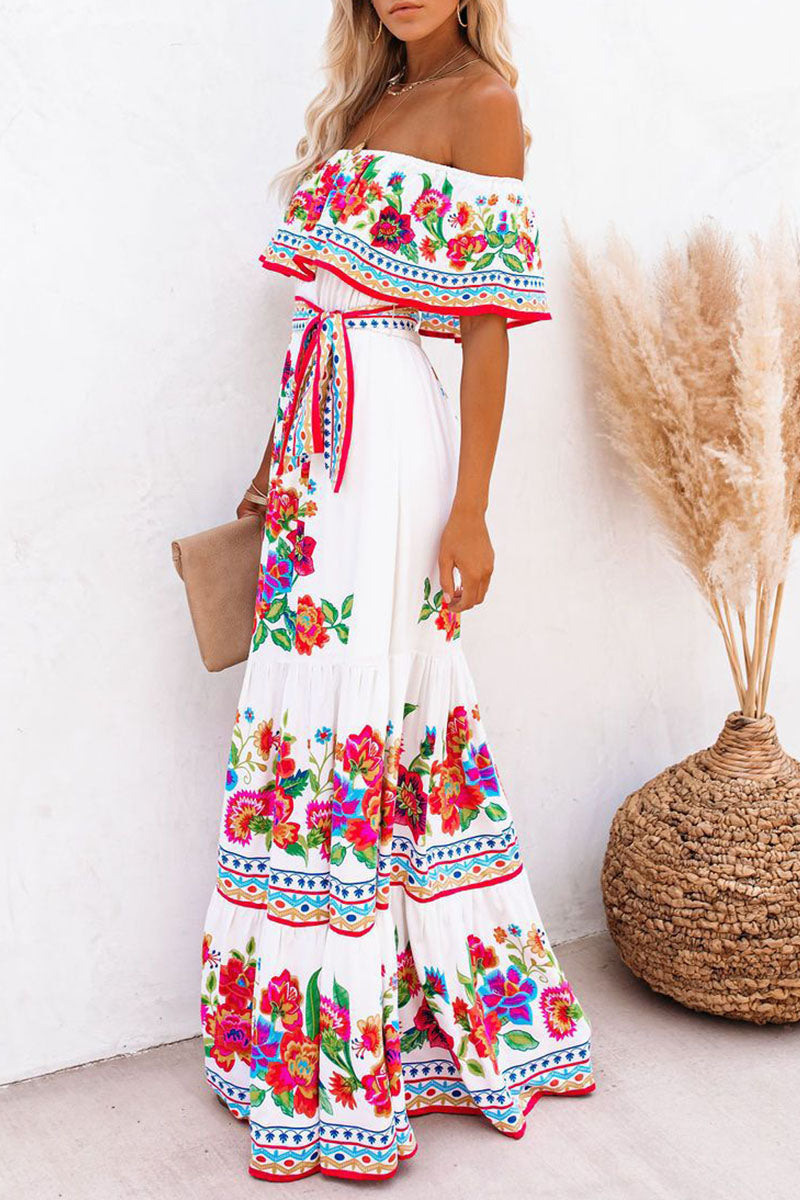 Agnes – Schulterfreies Maxikleid mit Volants
